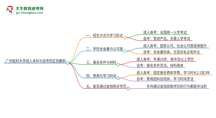 广州医科大学成人本科与自考的区别解析2025版思维导图