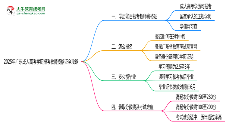 2025年广东成人高考学历报考教师资格证全攻略思维导图
