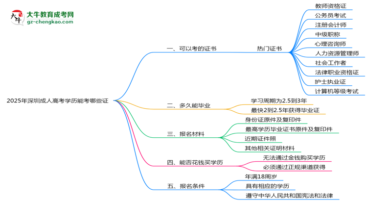 2025年深圳成人高考学历能考哪些证？十大热门证书盘点思维导图