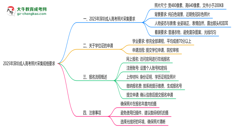 2025年深圳成人高考照片采集规格要求思维导图