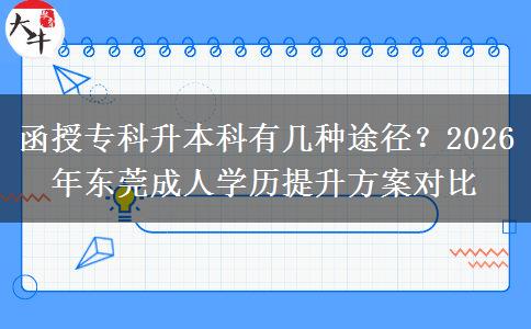 函授专科升本科有几种途径？2026年东莞成人学历提升方案对比