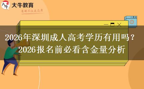 2026年深圳成人高考学历有用吗？2026报名前必看含金量分析