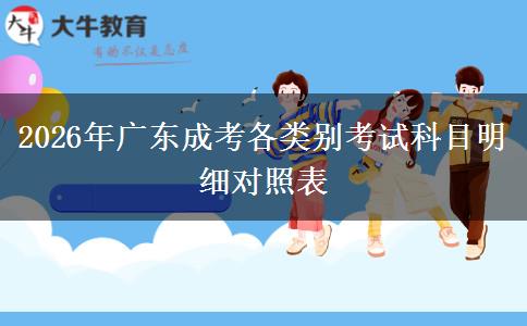 2026年广东成考各类别考试科目明细对照表