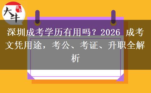 深圳成考学历有用吗？2026 成考文凭用途，考公、考证、升职全解析
