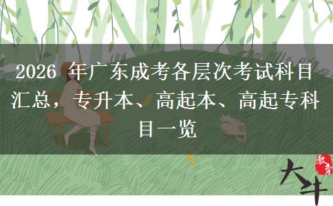2026 年广东成考各层次考试科目汇总,专升本、高起本、高起专科目一览 2026 年广东成考各层次考试科目汇总,专升本、高起本、高起专科目一览